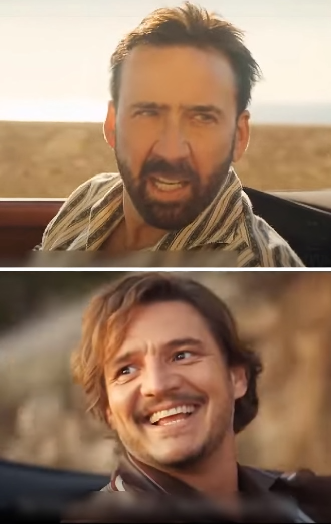 Nicolas Cage Looking At Pedro Pascal